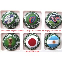 Série de 6 Capsules de champagne - ROGER CHEMIN (Coupe du Monde de Rugby N° 19 au 24)