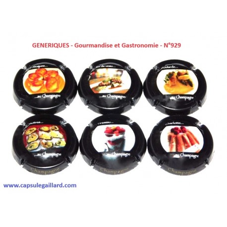 SERIE DE 6 CAPSULES DE CHAMPAGNE - GENERIQUE "Gourmandise et Gastronomie"