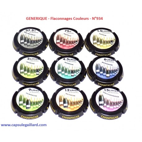 SERIE DE 9 CAPSULES DE CHAMPAGNE - GENERIQUE "flaconnages couleurs"