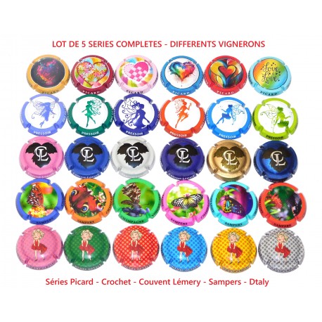 LOT DE 5 SERIES CAPSULES DE CHAMPAGNE - 5 VIGNERONS DIFFERENTS