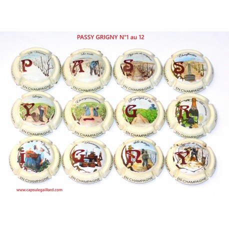 série de 12 capsules de champagne PASSY GRIGNY N°1 au 12