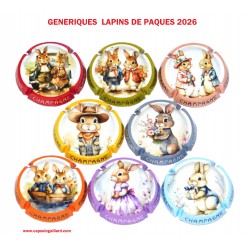 SERIE DE 8 CAPSULES DE CHAMPAGNE - GENERIQUES LAPINS DE PAQUES 2026