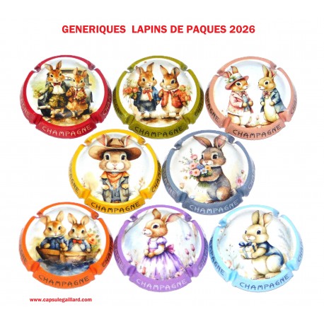 SERIE DE 8 CAPSULES DE CHAMPAGNE - GENERIQUES LAPINS DE PAQUES 2026