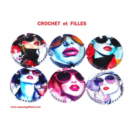 SERIE DE 6 CAPSULES DE CHAMPAGNE - CROCHET et FILLES