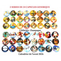 2 SERIES DE 24 CAPSULES DE CHAMPAGNE GENERIQUE  "Célébrités et Calendrier 2026