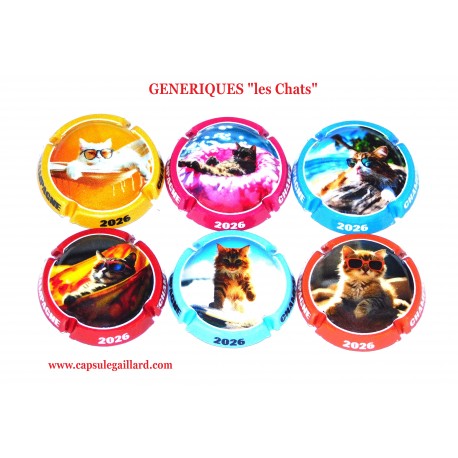 News Série de 6 Capsules de Champagne GENERIQUE (les chats)
