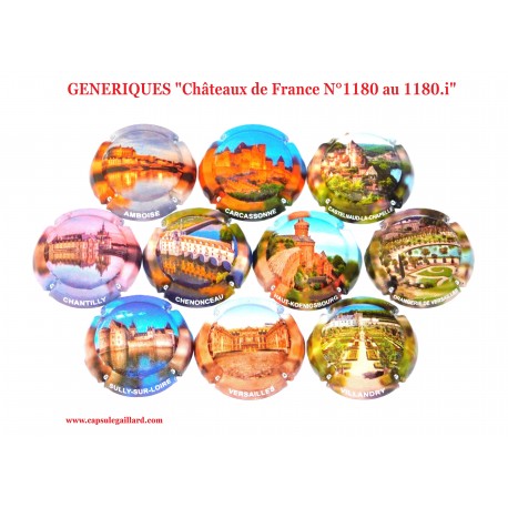 N°1180 - Série de 10 capsules de champagne GENERIQUE  "Châteaux de France "