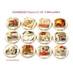 N°890 - Série de 12 capsules de Champagne GENERIQUE  "Guerre 14 - 18"